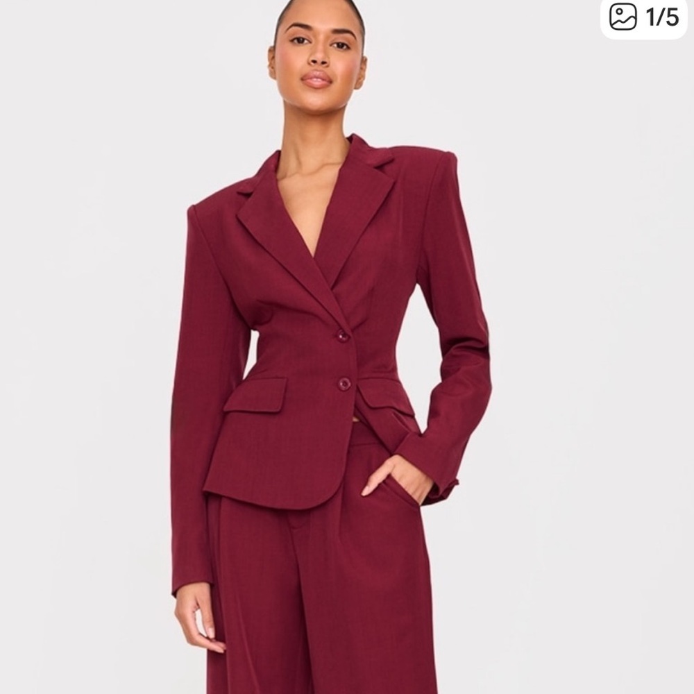 Pretty Little Things Burgundy Women’s Blazer, Women’s Maroon Blazer - Picture 2 of 14